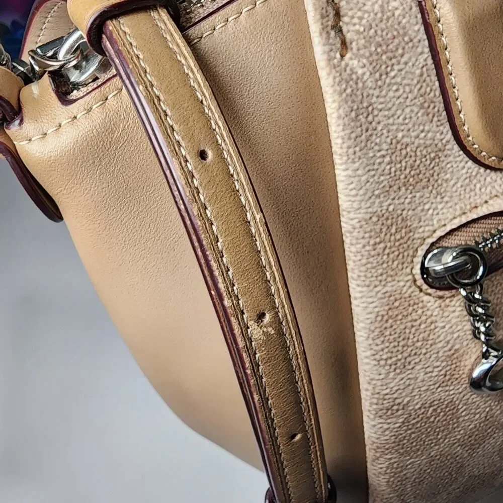 Coach 79364 Signature Ellis Satchel Prairie Canvas Light Nickel Sand Taupe